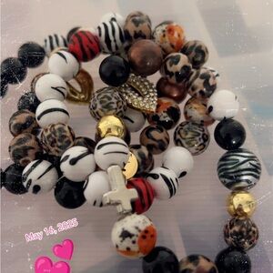 Leopard and Zebra Print Beaded Bracelet Set